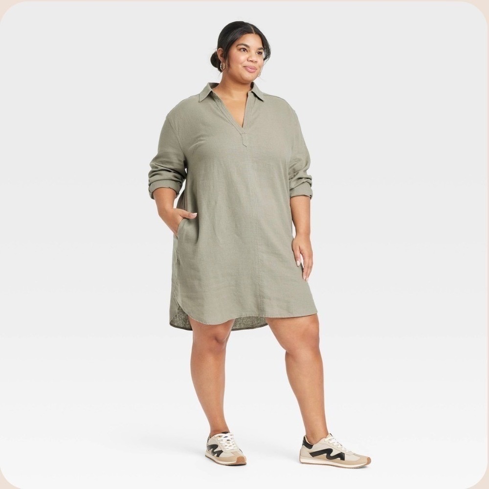 Universal Thread Olive Green Long Sleeve Shirt Dress